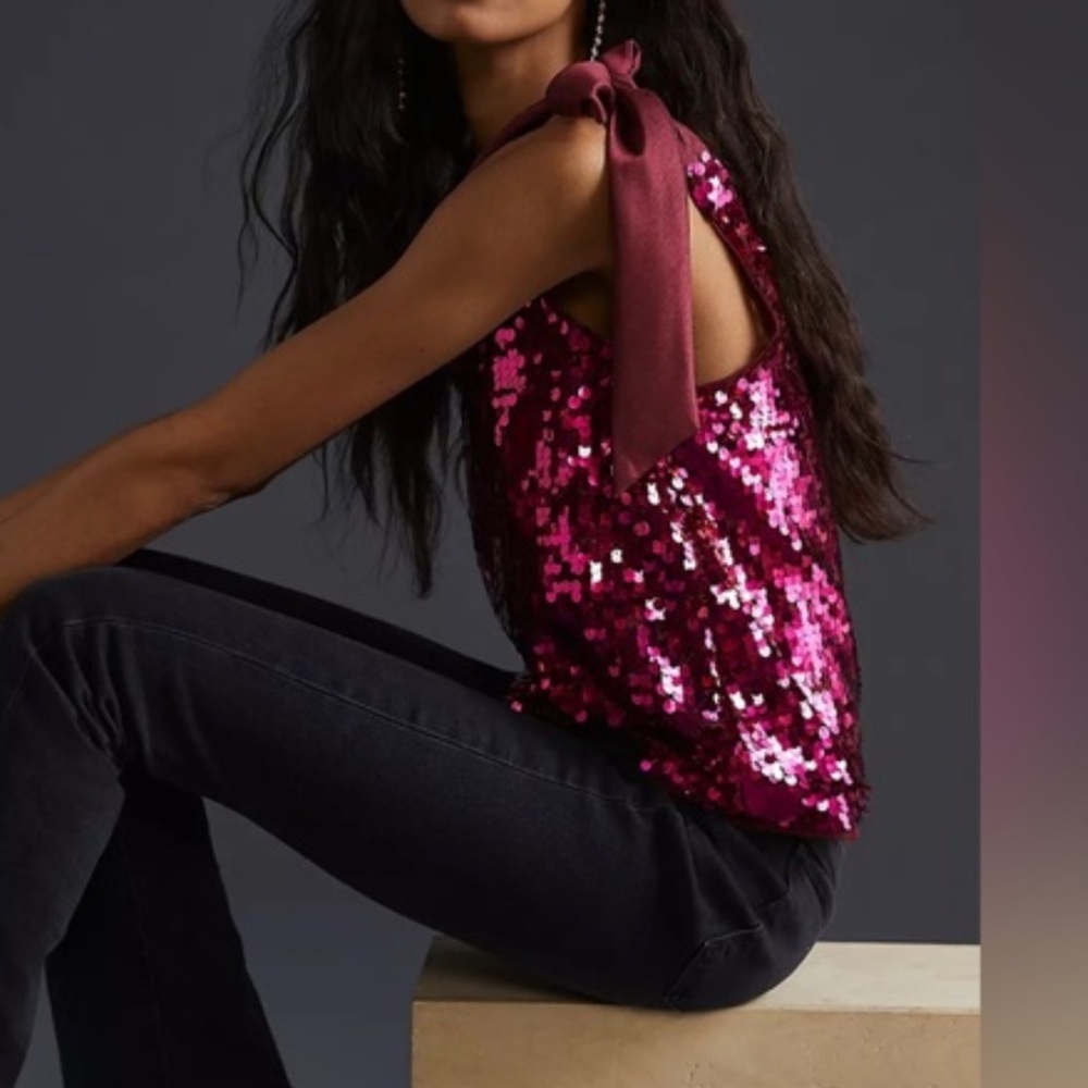 Anthropologie MAEVE sequined tie- strap tank top